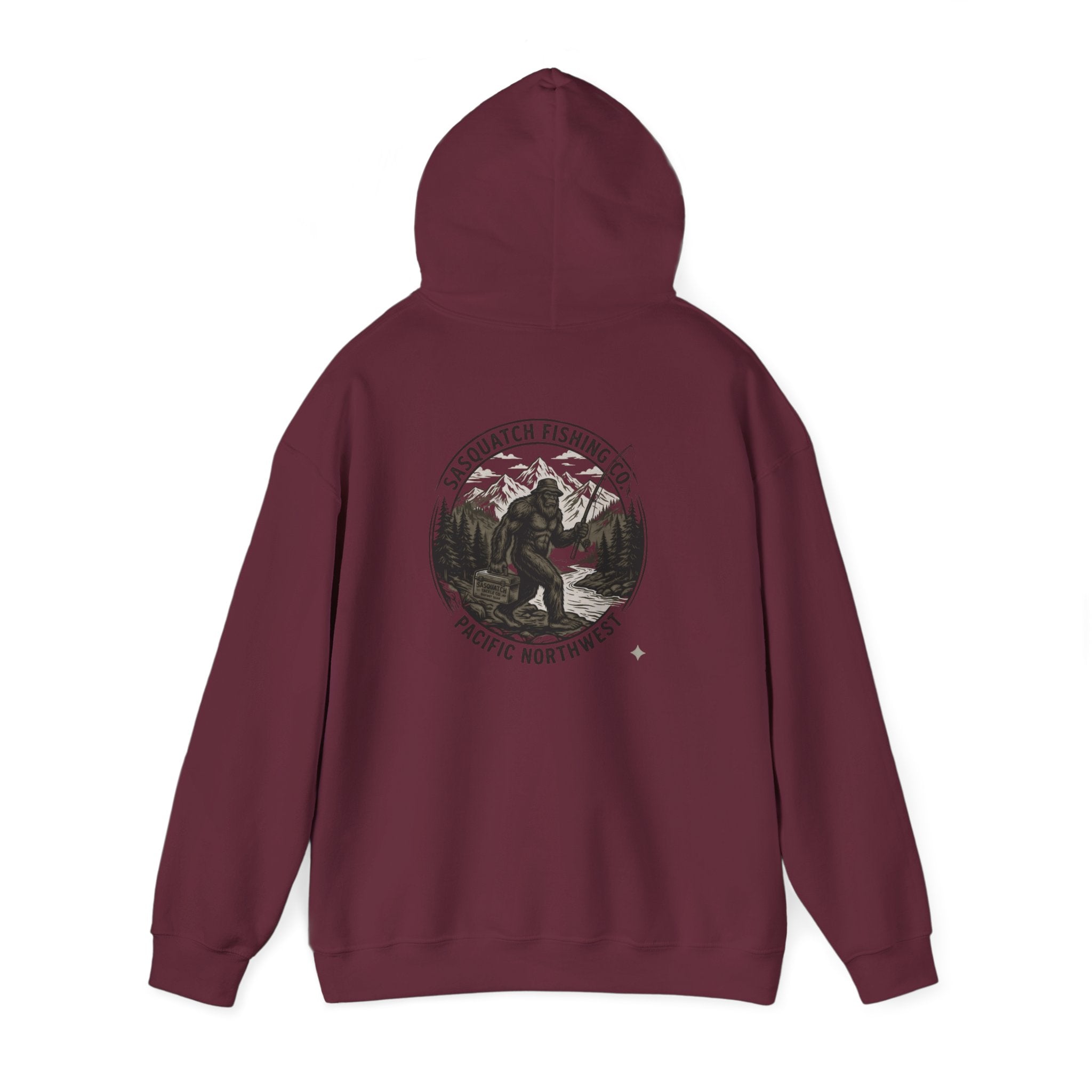 Sasquatch Fishing Co. PNW Hoodie — Pacific Northwest Bigfoot Outdoor Sweatshirt