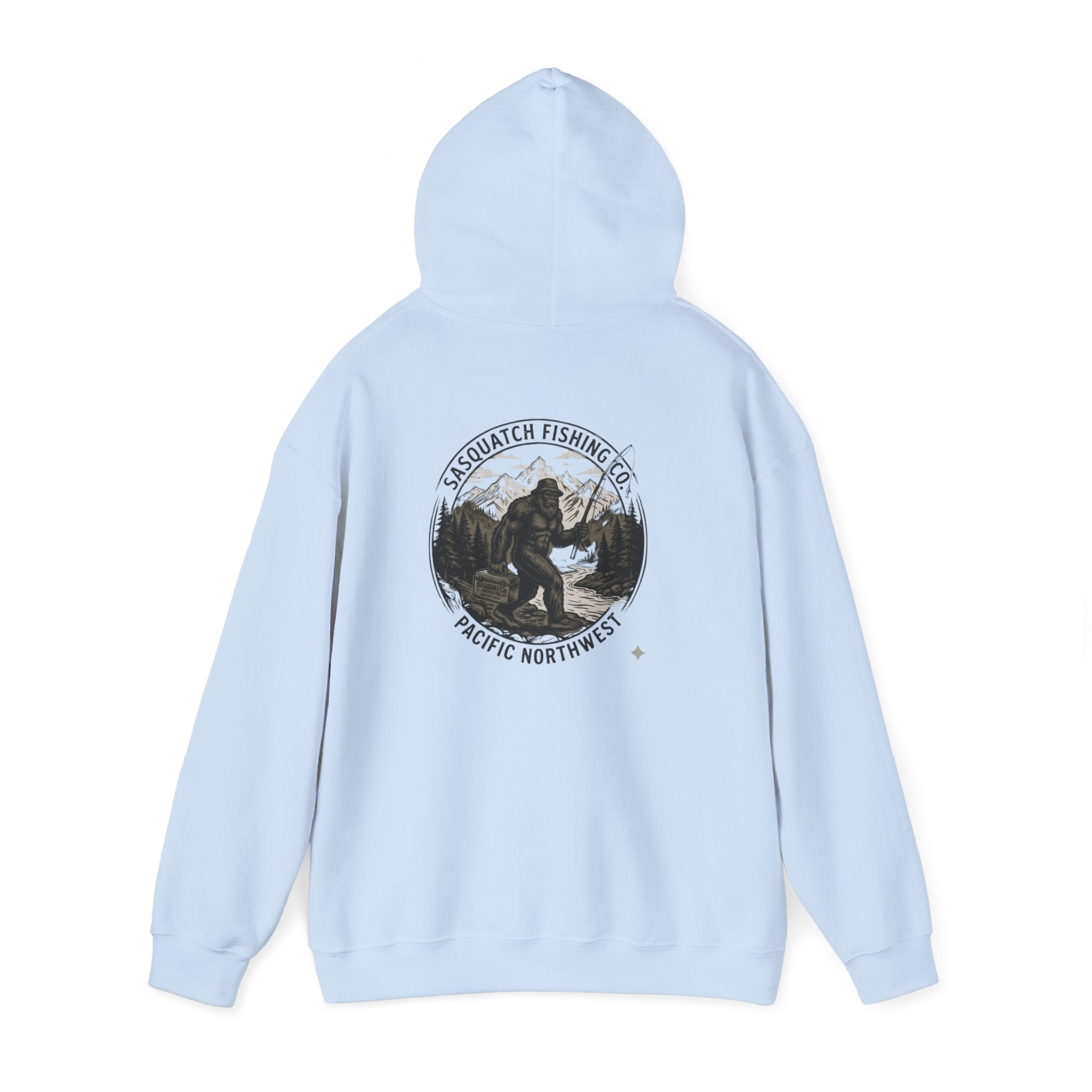 Sasquatch Fishing Co. PNW Hoodie — Pacific Northwest Bigfoot Outdoor Sweatshirt