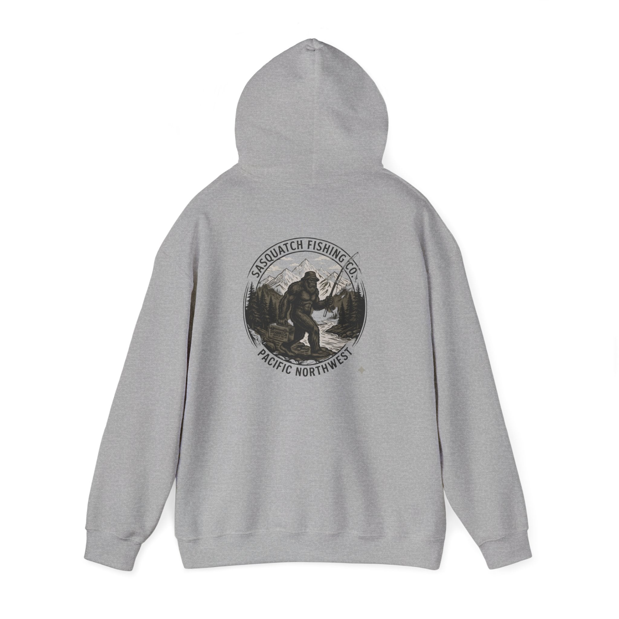 Sasquatch Fishing Co. PNW Hoodie — Pacific Northwest Bigfoot Outdoor Sweatshirt