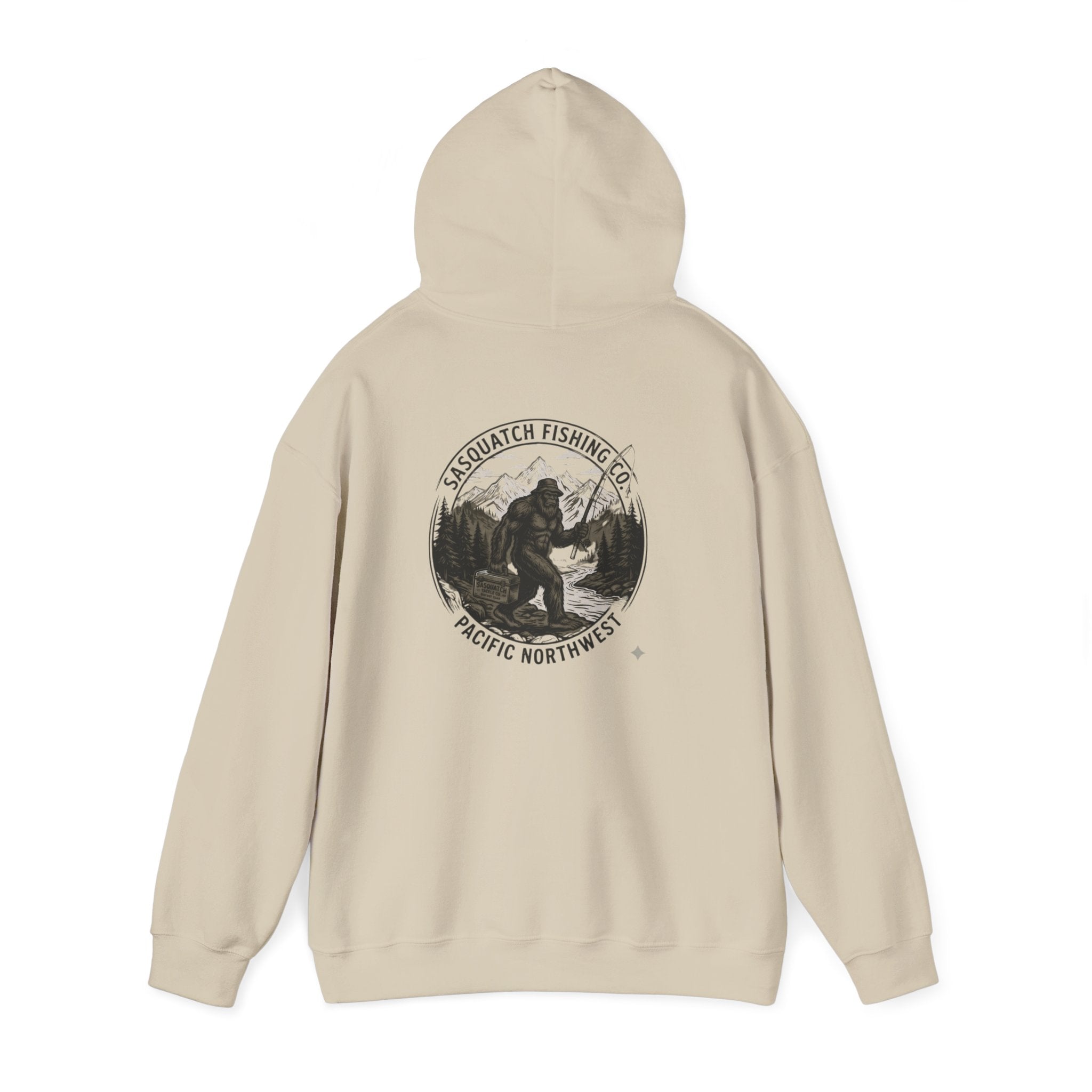 Sasquatch Fishing Co. PNW Hoodie — Pacific Northwest Bigfoot Outdoor Sweatshirt
