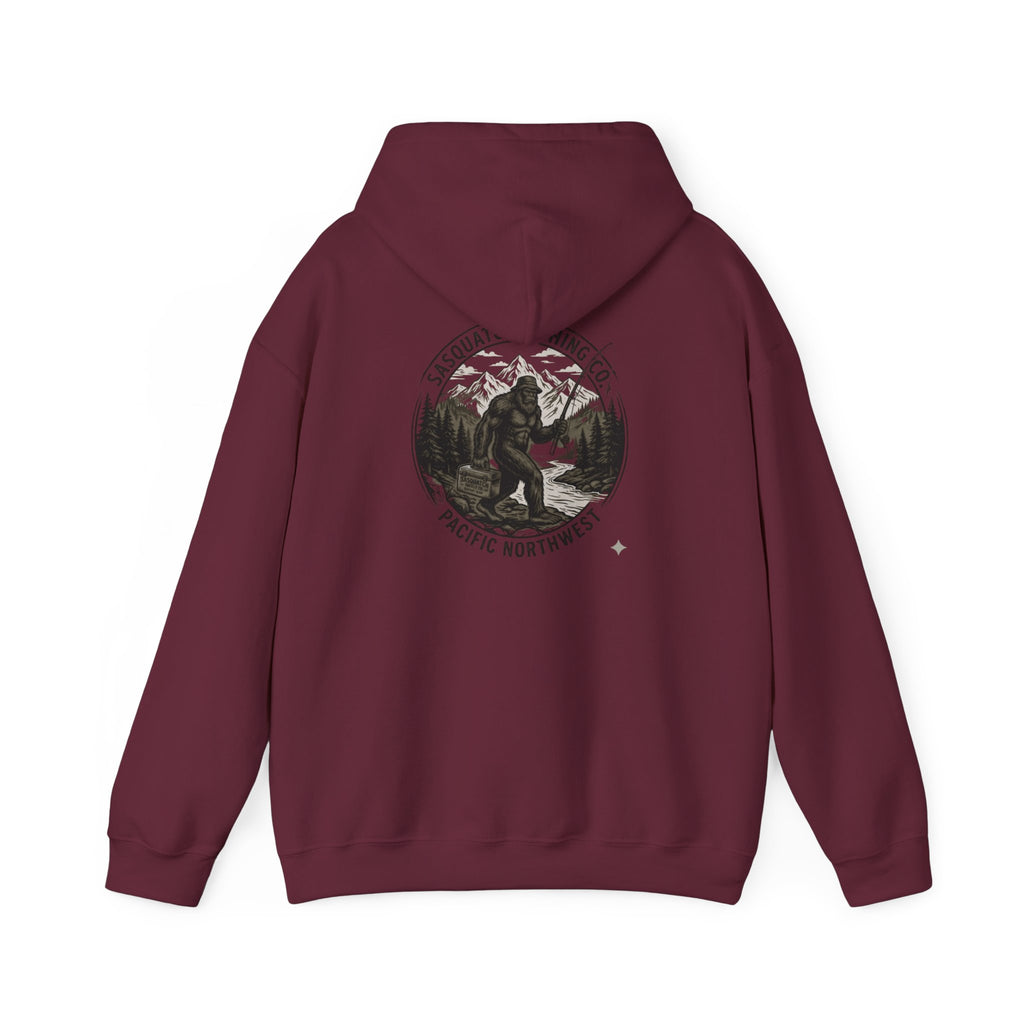 Sasquatch Fishing Co. PNW Hoodie — Pacific Northwest Bigfoot Outdoor Sweatshirt