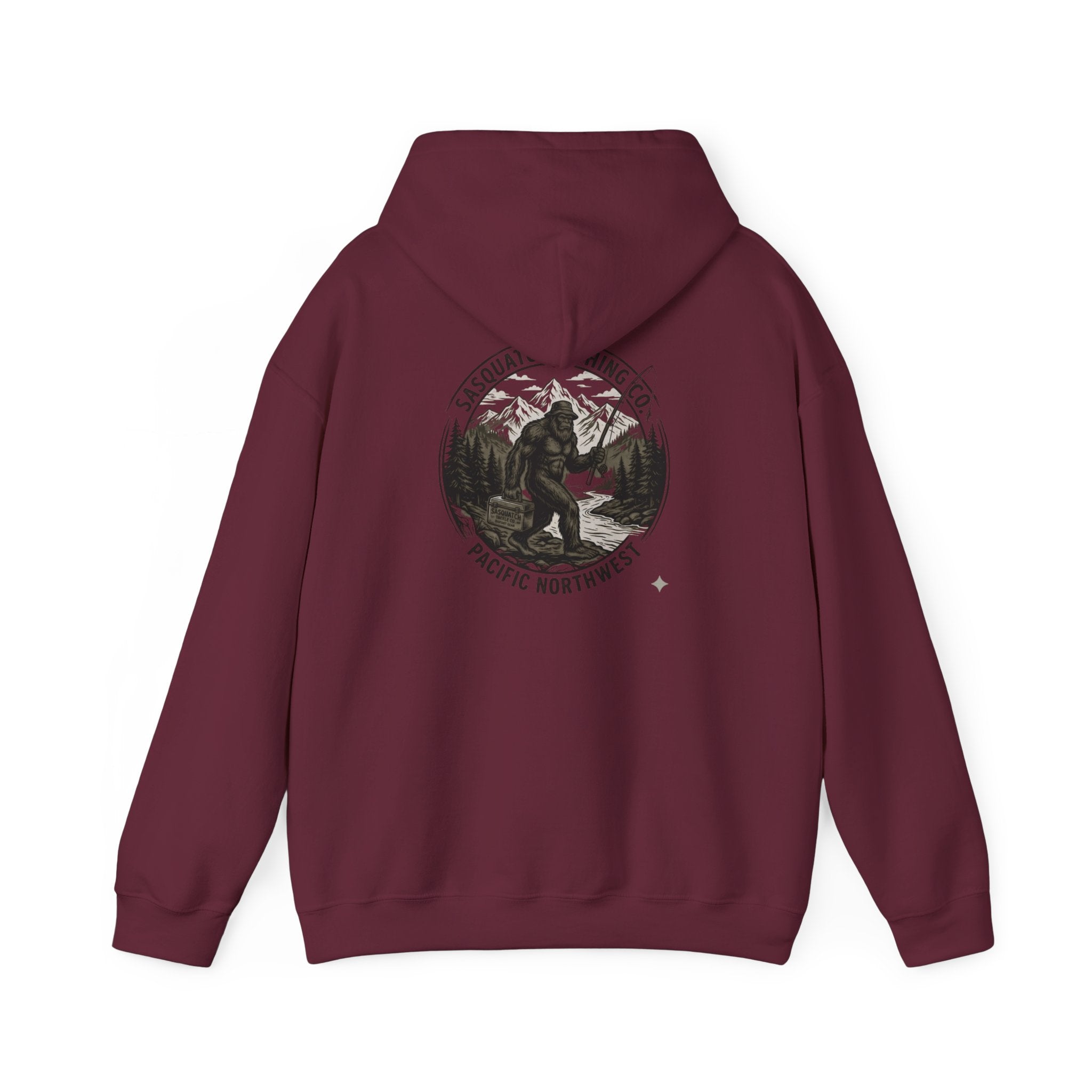 Sasquatch Fishing Co. PNW Hoodie — Pacific Northwest Bigfoot Outdoor Sweatshirt