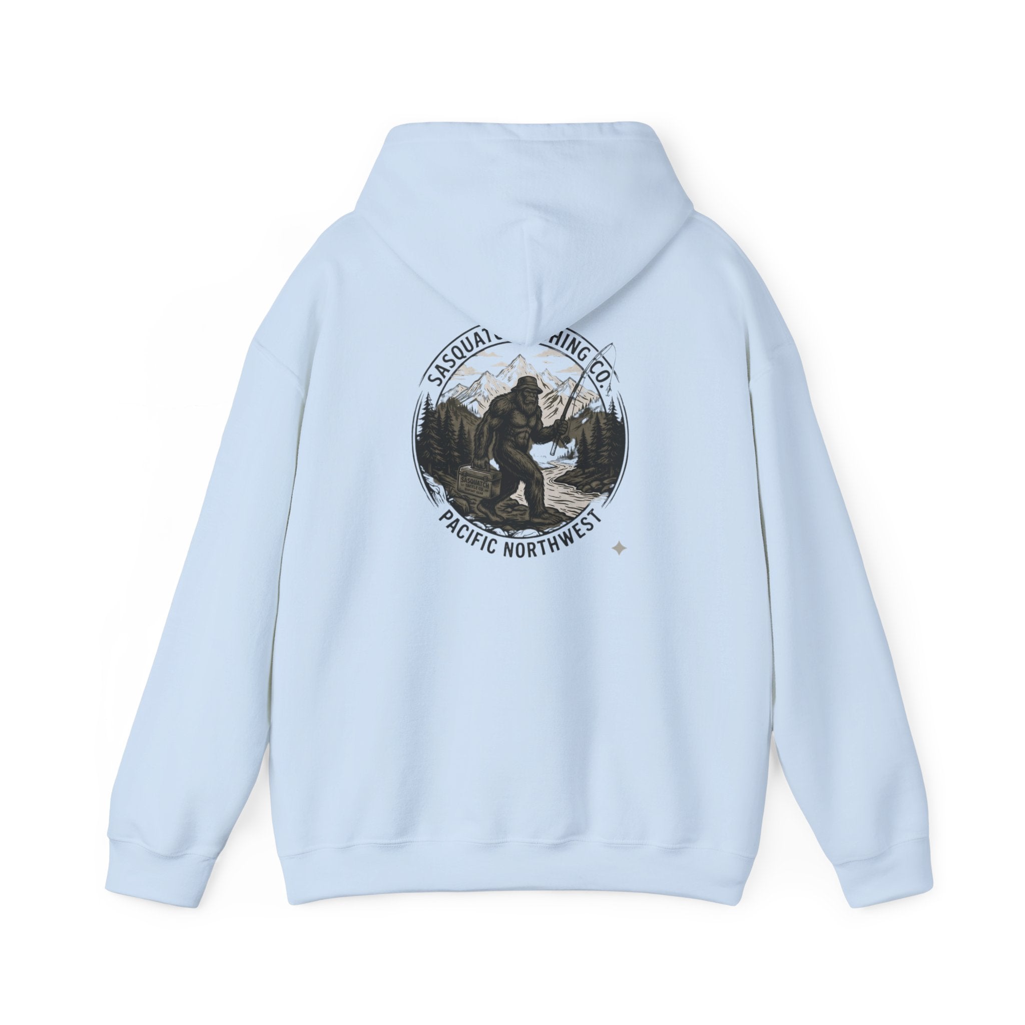 Sasquatch Fishing Co. PNW Hoodie — Pacific Northwest Bigfoot Outdoor Sweatshirt