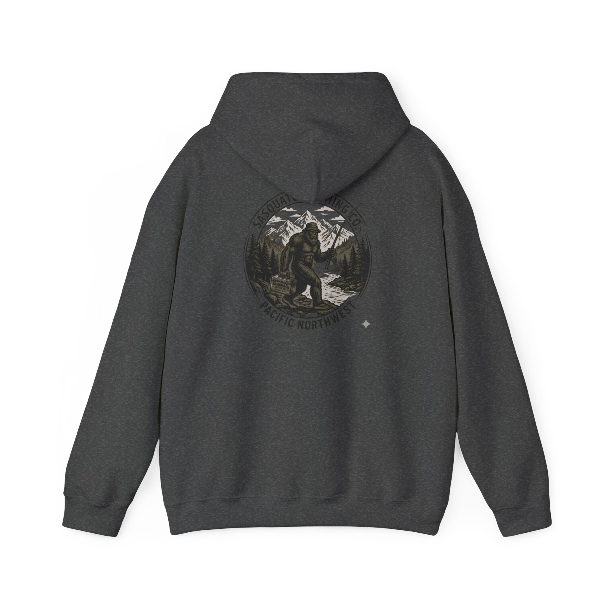 Sasquatch Fishing Co. PNW Hoodie — Pacific Northwest Bigfoot Outdoor Sweatshirt