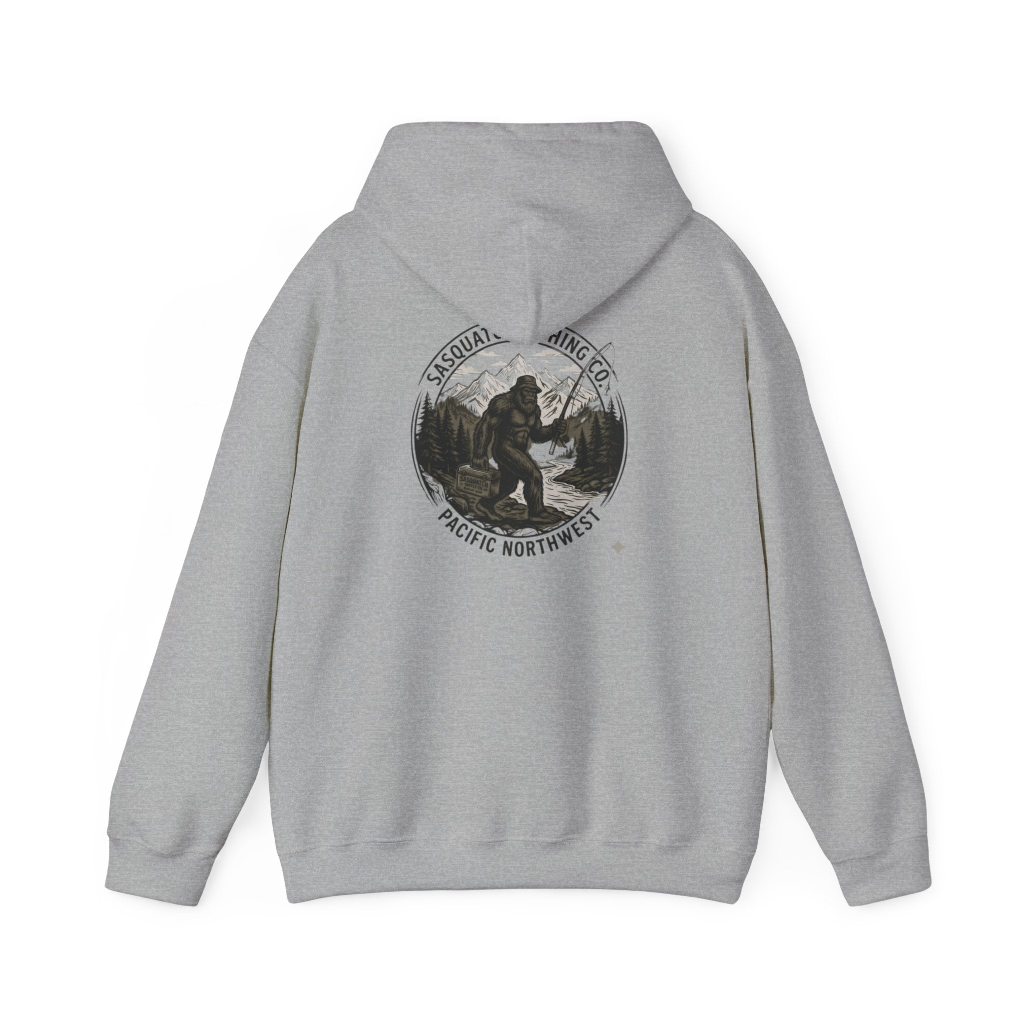 Sasquatch Fishing Co. PNW Hoodie — Pacific Northwest Bigfoot Outdoor Sweatshirt