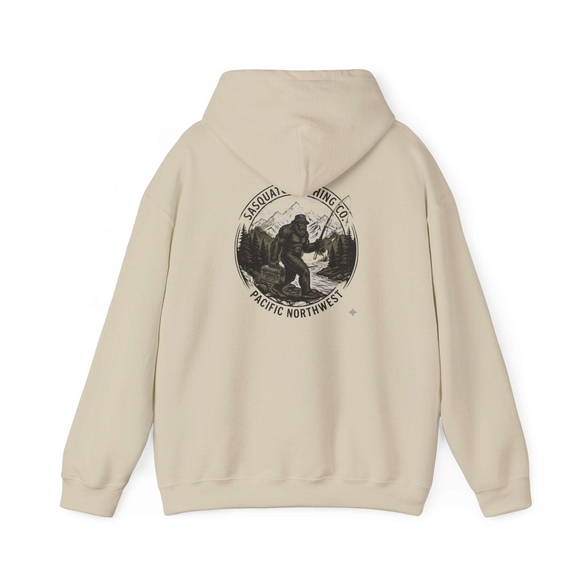 Sasquatch Fishing Co. PNW Hoodie — Pacific Northwest Bigfoot Outdoor Sweatshirt