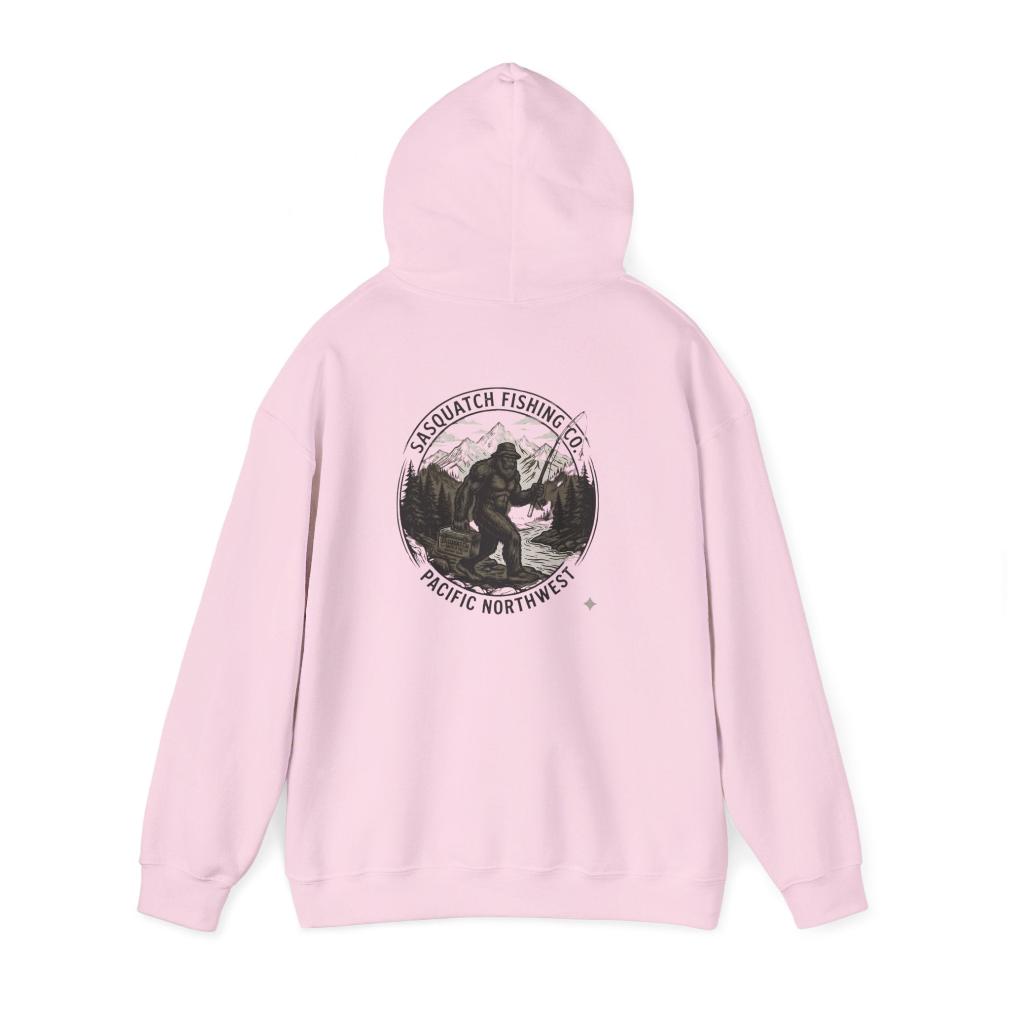 Sasquatch Fishing Co. PNW Hoodie — Pacific Northwest Bigfoot Outdoor Sweatshirt